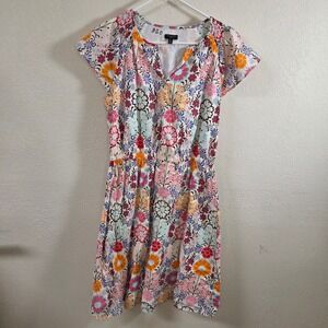 Talbots Petite Floral Fit & Flare Dress 12P Multicolor V-Neck Smocked Cotton